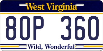 WV license plate 8OP360