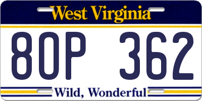 WV license plate 8OP362