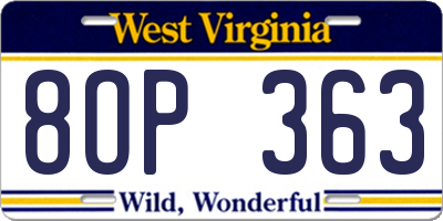 WV license plate 8OP363