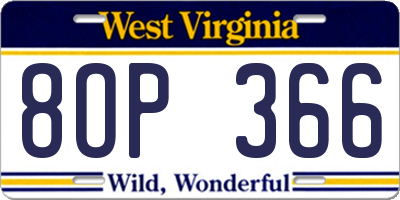 WV license plate 8OP366