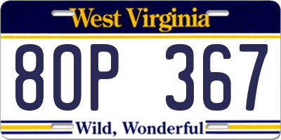 WV license plate 8OP367
