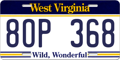 WV license plate 8OP368