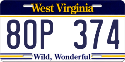 WV license plate 8OP374
