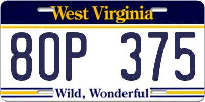 WV license plate 8OP375