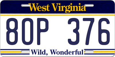 WV license plate 8OP376