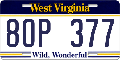 WV license plate 8OP377