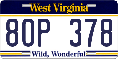 WV license plate 8OP378