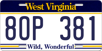 WV license plate 8OP381