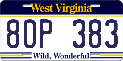 WV license plate 8OP383