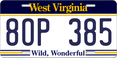 WV license plate 8OP385