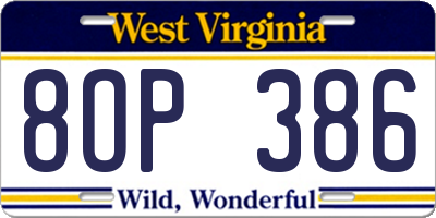WV license plate 8OP386