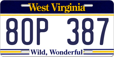 WV license plate 8OP387