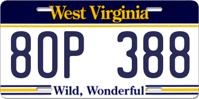 WV license plate 8OP388