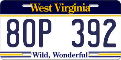 WV license plate 8OP392