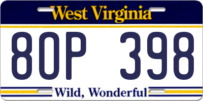 WV license plate 8OP398