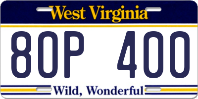 WV license plate 8OP400