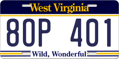 WV license plate 8OP401