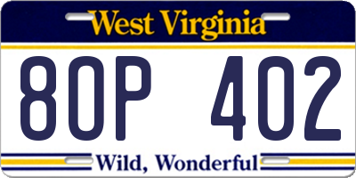 WV license plate 8OP402