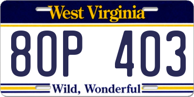 WV license plate 8OP403