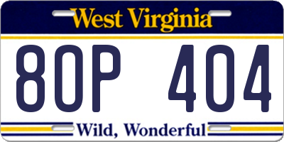 WV license plate 8OP404