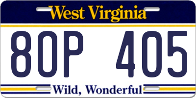 WV license plate 8OP405