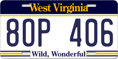 WV license plate 8OP406