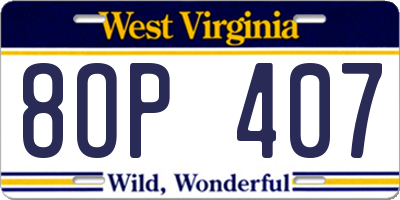 WV license plate 8OP407
