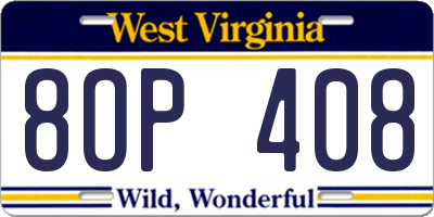 WV license plate 8OP408