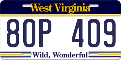 WV license plate 8OP409