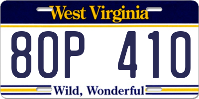 WV license plate 8OP410