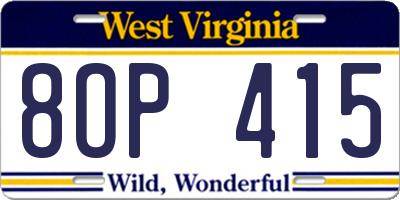 WV license plate 8OP415