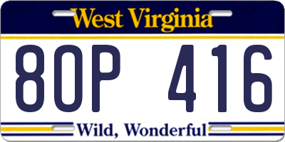 WV license plate 8OP416