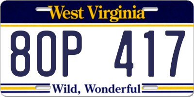 WV license plate 8OP417