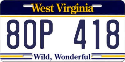 WV license plate 8OP418
