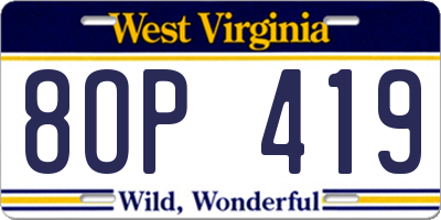 WV license plate 8OP419