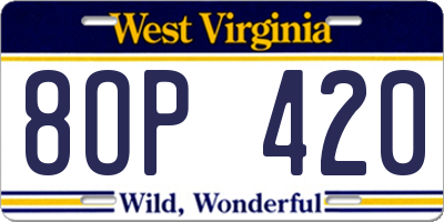 WV license plate 8OP420