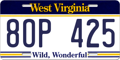 WV license plate 8OP425