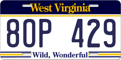 WV license plate 8OP429