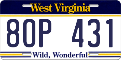 WV license plate 8OP431