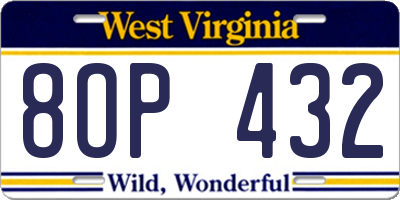WV license plate 8OP432