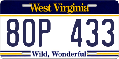WV license plate 8OP433