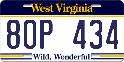 WV license plate 8OP434