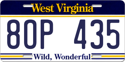 WV license plate 8OP435
