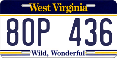 WV license plate 8OP436