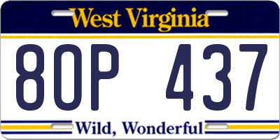 WV license plate 8OP437