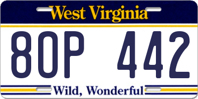 WV license plate 8OP442