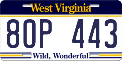 WV license plate 8OP443