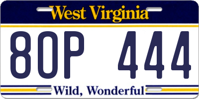 WV license plate 8OP444
