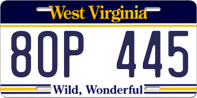 WV license plate 8OP445