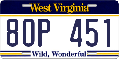 WV license plate 8OP451